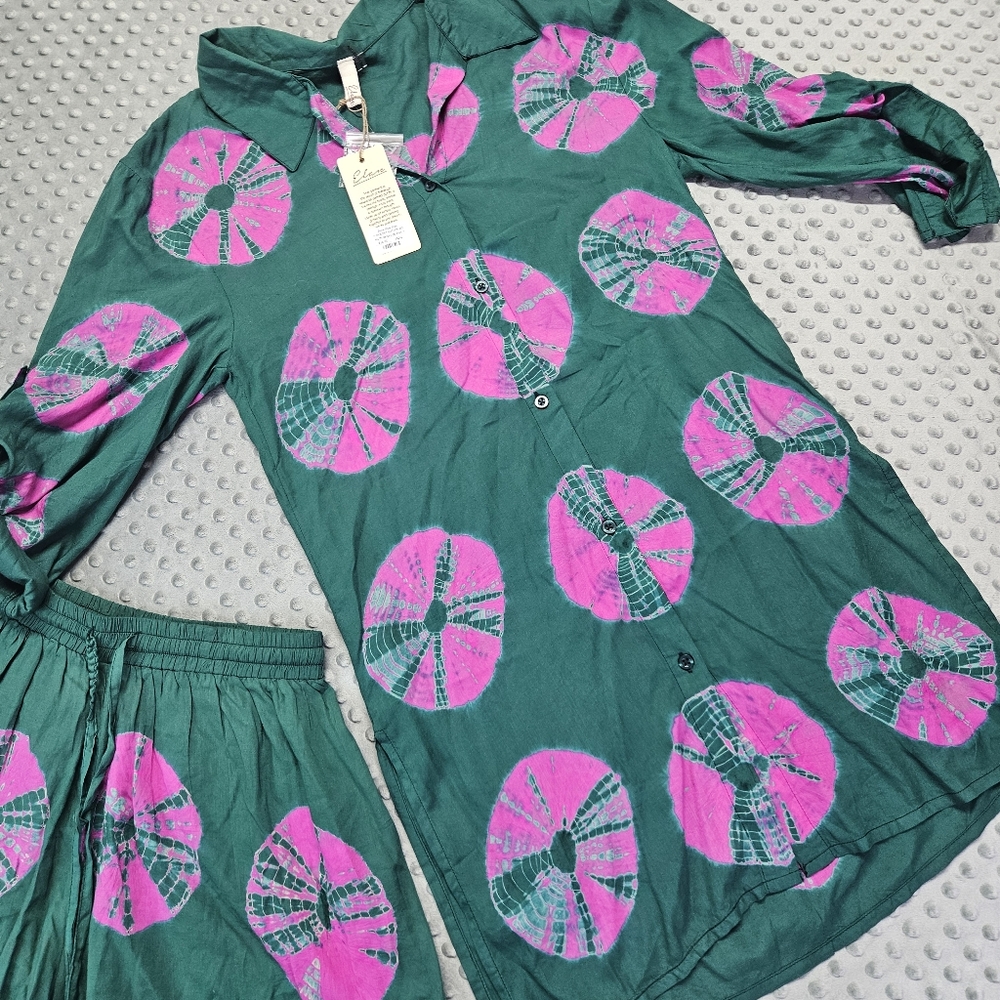 Elan Sand Dollar‎ Button Down Shirt & Shorts in pink/green Sz. M Nwt - Picture 4 of 12